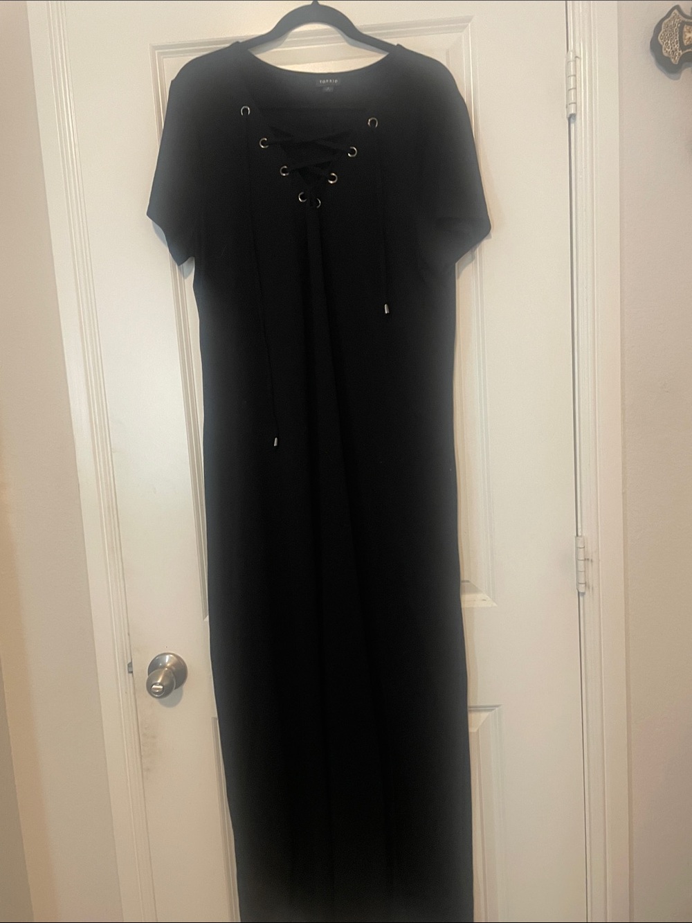 Lace-Up Short Sleeve Black Maxi Dress